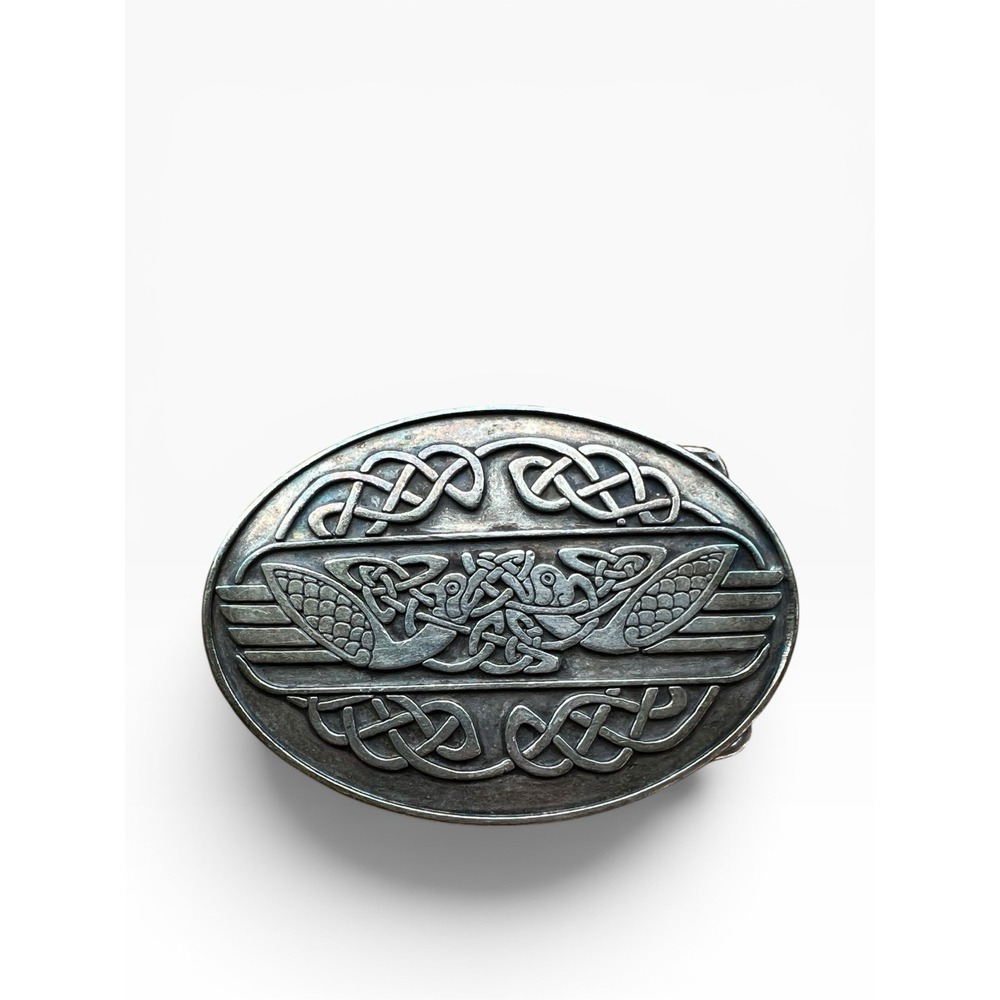 Vintage Lee River Ireland Celtic Swans Belt Buckle Pewter Irish Knotwork Birds - Picture 2 of 7